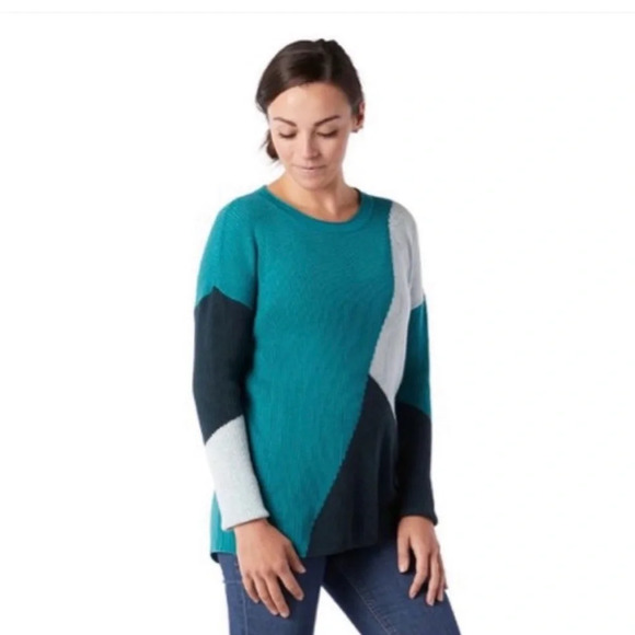 Smartwool Color Block Sweater Size Medium Blue/Green Ribbed Merino Wool Blend - Picture 1 of 9
